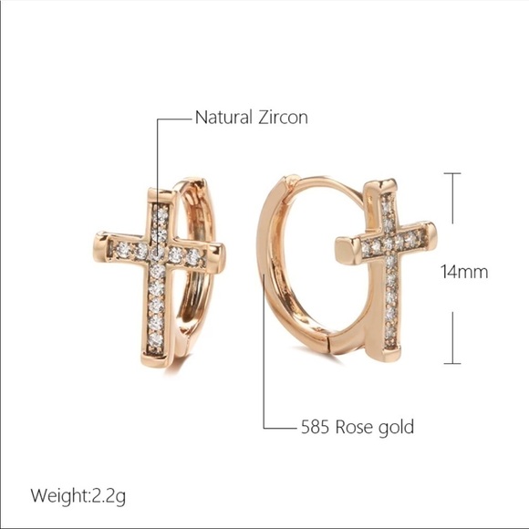 ROSE gold micro pave cross hoop earrings - Picture 3 of 9